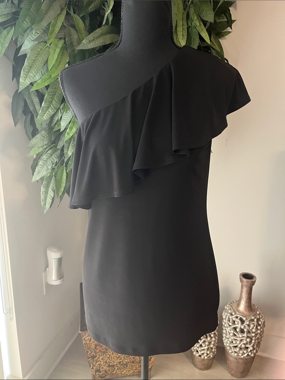INC International Concepts Black One-Shoulder Ruffle Mini Dress